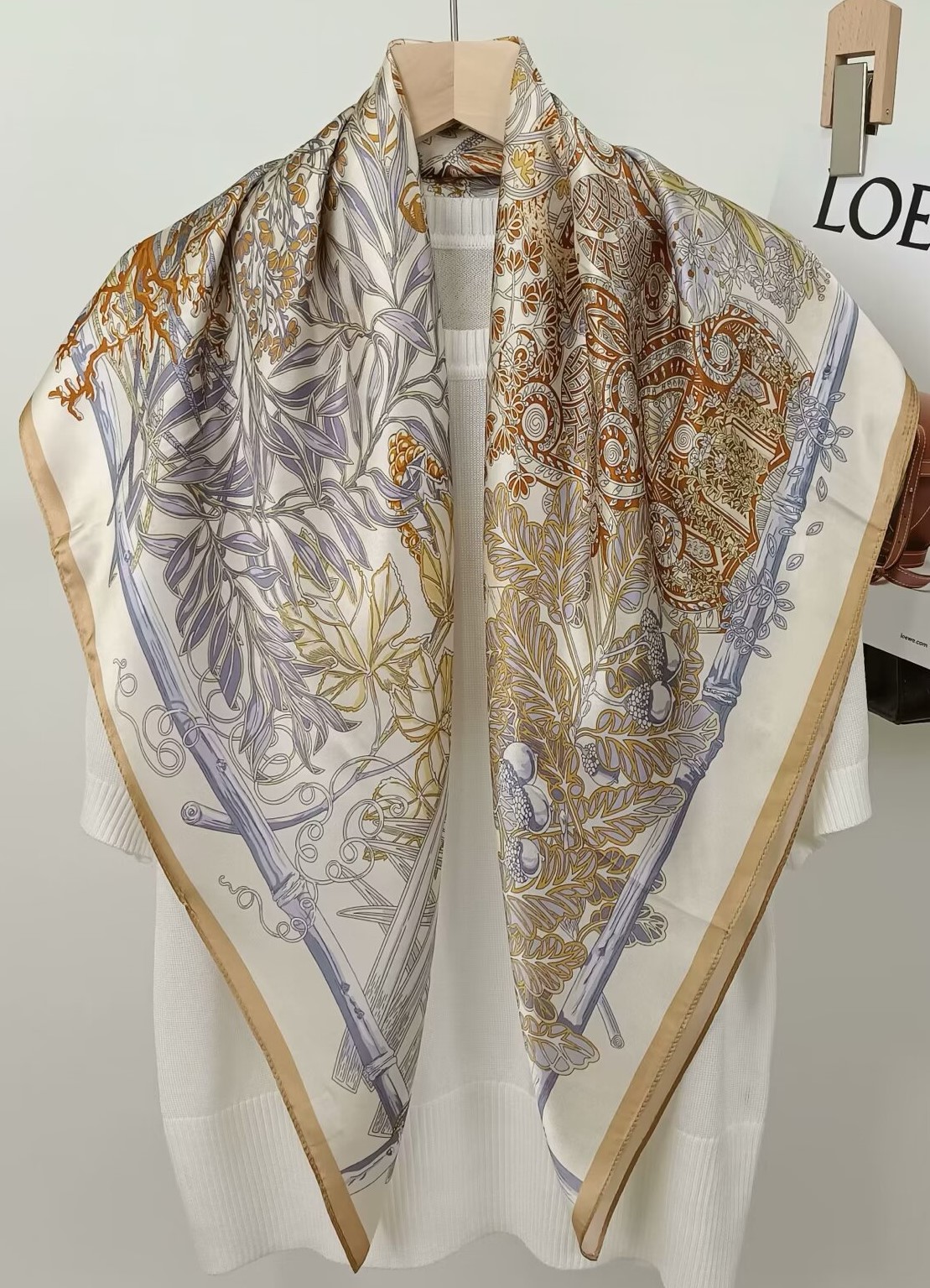 Scarf Silk Square - 90CM 멀베리 실크 프린트 스퀘어 스카프,
