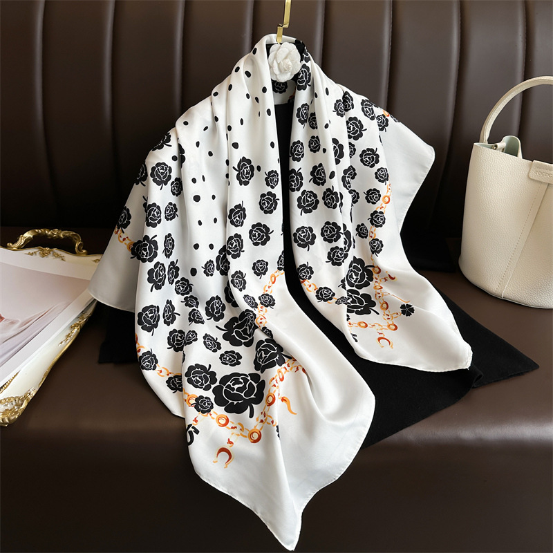 레트로 로즈 프린트 스퀘어 스카프 여성 실크 스카프 반 - Face Scarf Mask 리뷰 및 가격